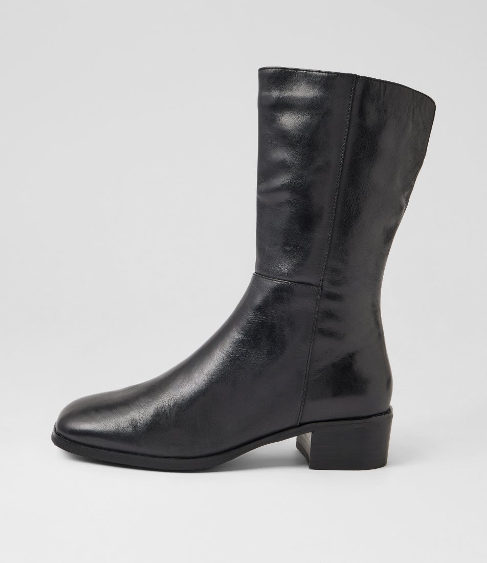 Okila Black Leather Calf Boots