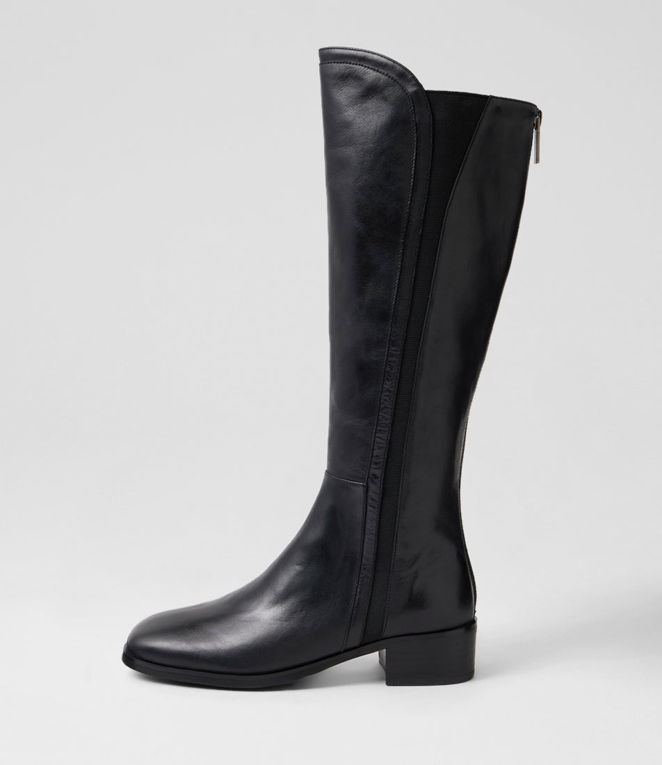 Otley Black Black Heel Leather Elastic Knee High Boots