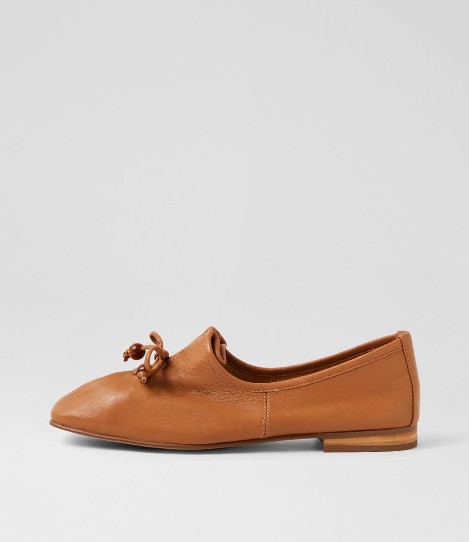 Pola Dark Tan Leather Ballet Flats