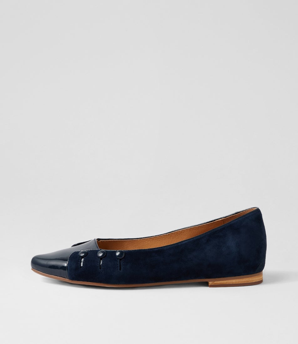 Siffa Navy Patent Suede Flat Shoes