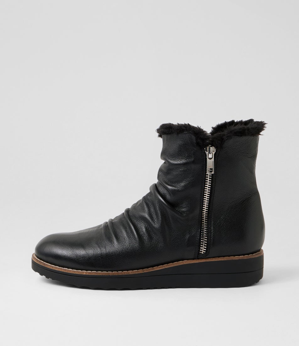 Omage Black Leather Fur Ankle Boots Omage Black Leather Fur Ankle Boots