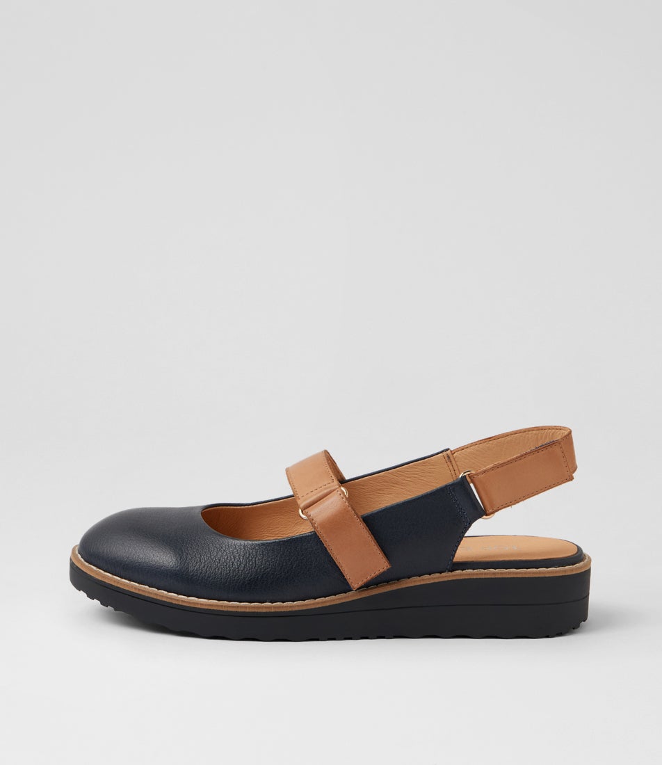 Olora Navy Dark Tan Leather Mary Janes