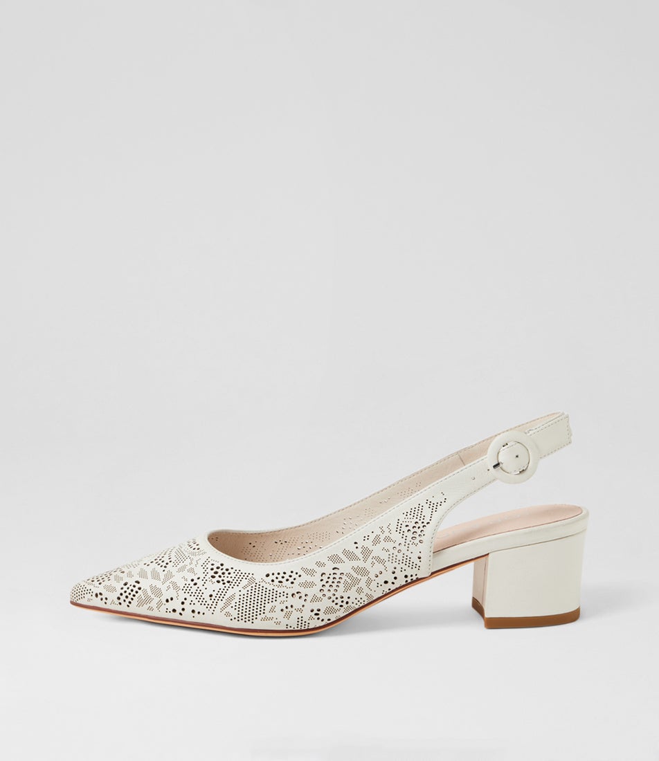 Aelin White Leather Slingback Heels