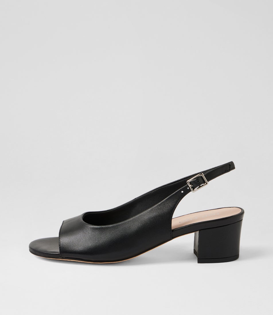 Dawsyn Black Leather Slingbacks