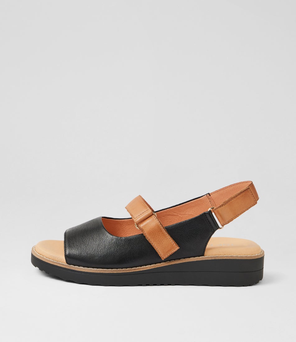 Heeka Black Dark Tan Leather Sandals
