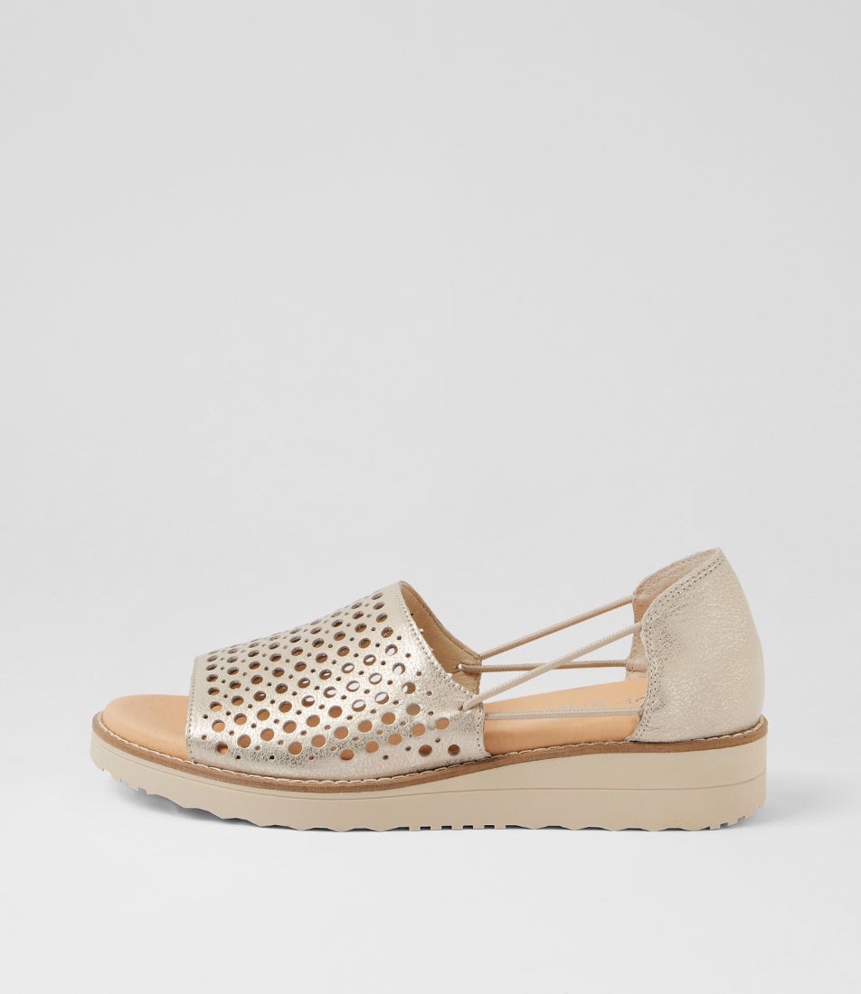 Halare Beige Gold Almond Wash Leather Sandals