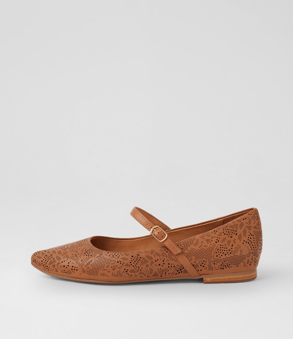Saffie Dark Tan Leather Mary Janes