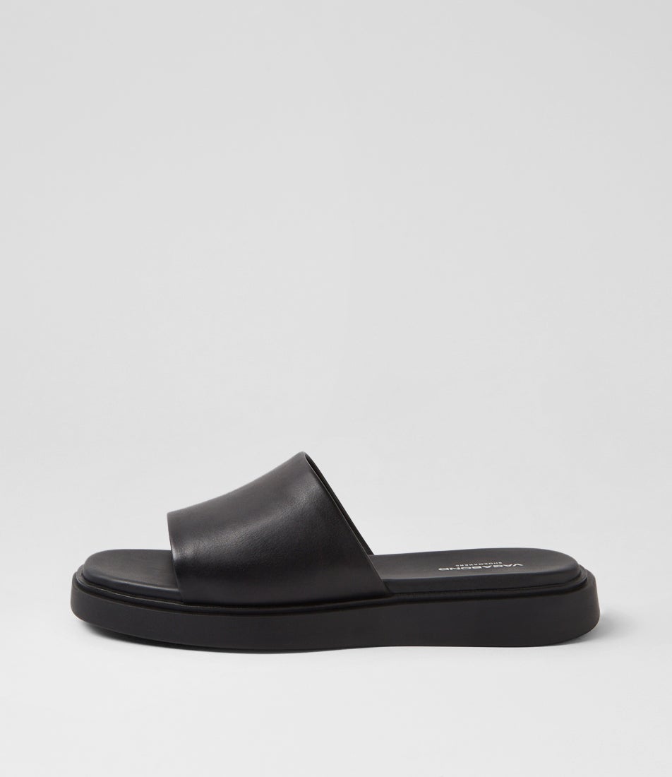 Connie Black Leather Slides Connie Black Leather Slides