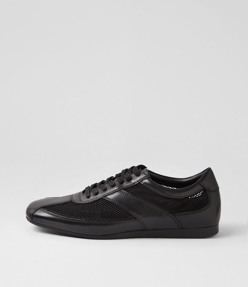 Hillary Black Leather Mesh Lace Up Sneakers Hillary Black Leather Mesh Lace Up Sneakers