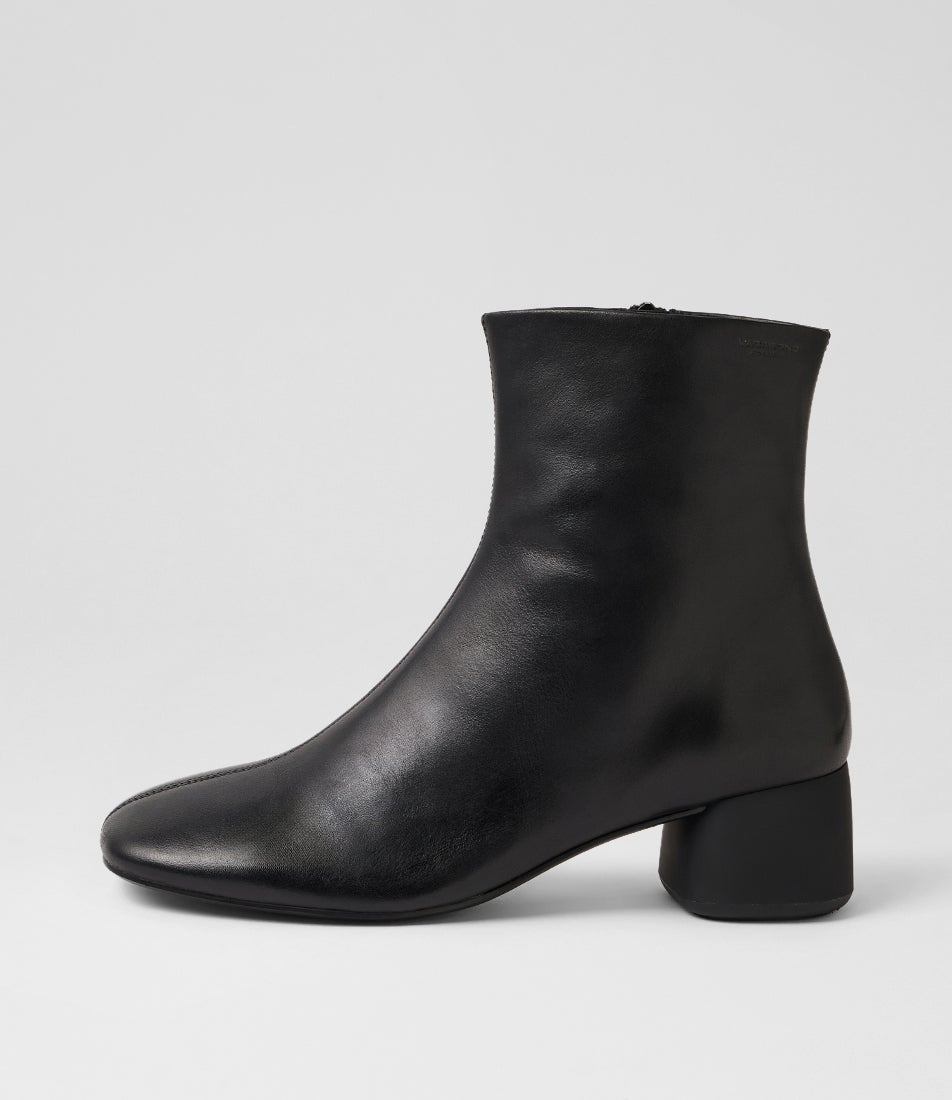 Livia Black Leather Ankle Boots
