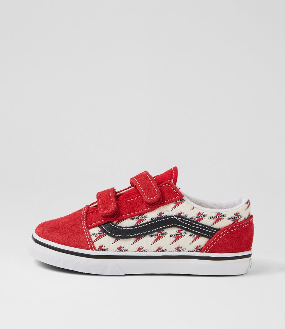 Old Skool Toddler Lightning Red White Canvas Sneakers Old Skool Toddler Lightning Red White Canvas Sneakers