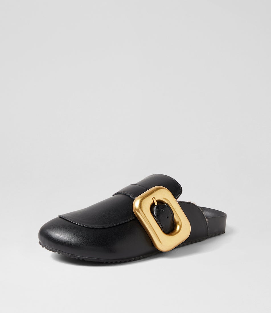 Priya Black Leather Mules