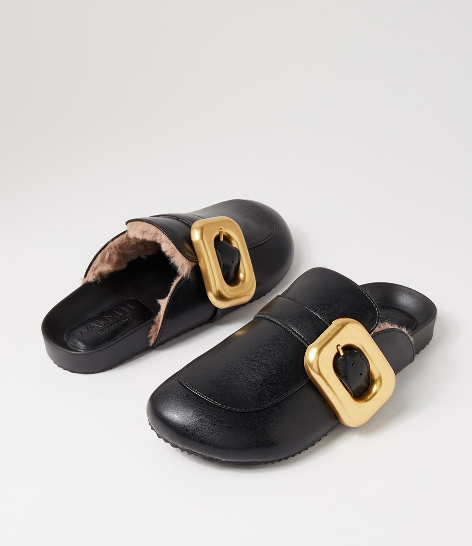 Priya Black Leather Mules