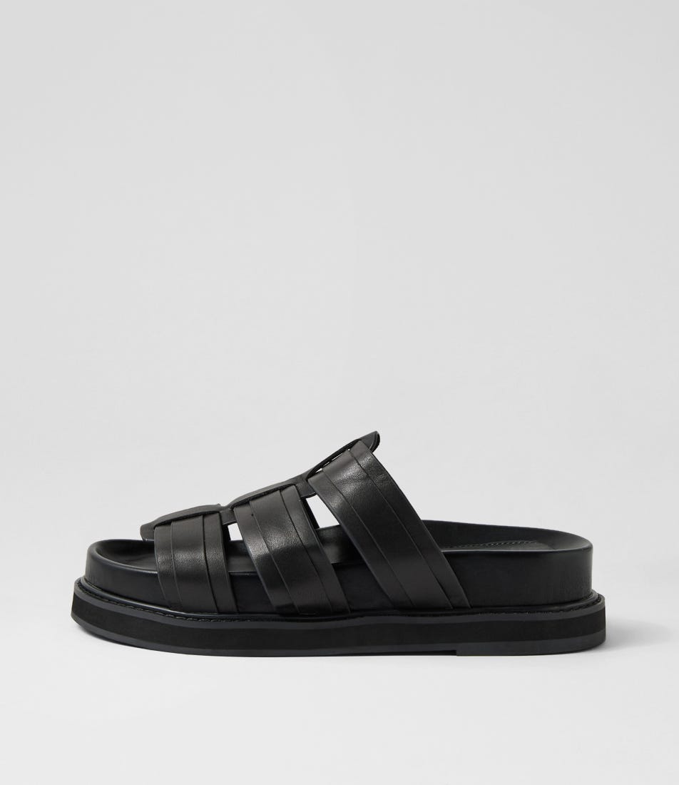 Olena Black Leather Slides Olena Black Leather Slides