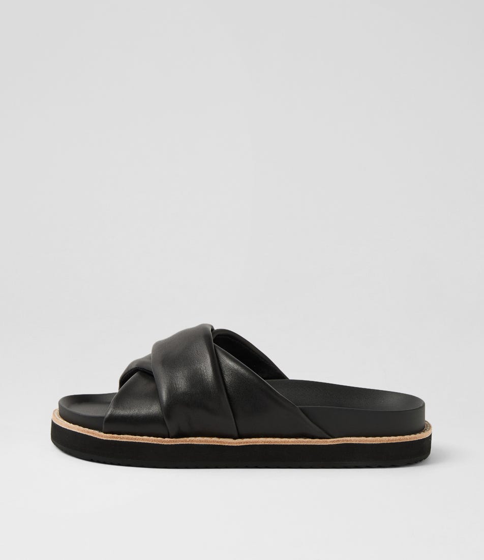 Petra Black Leather Slides