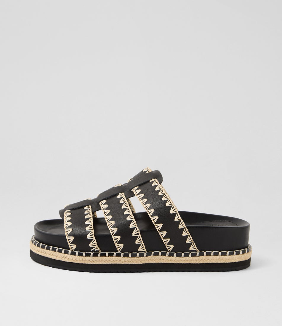 Iva Black Leather Slides