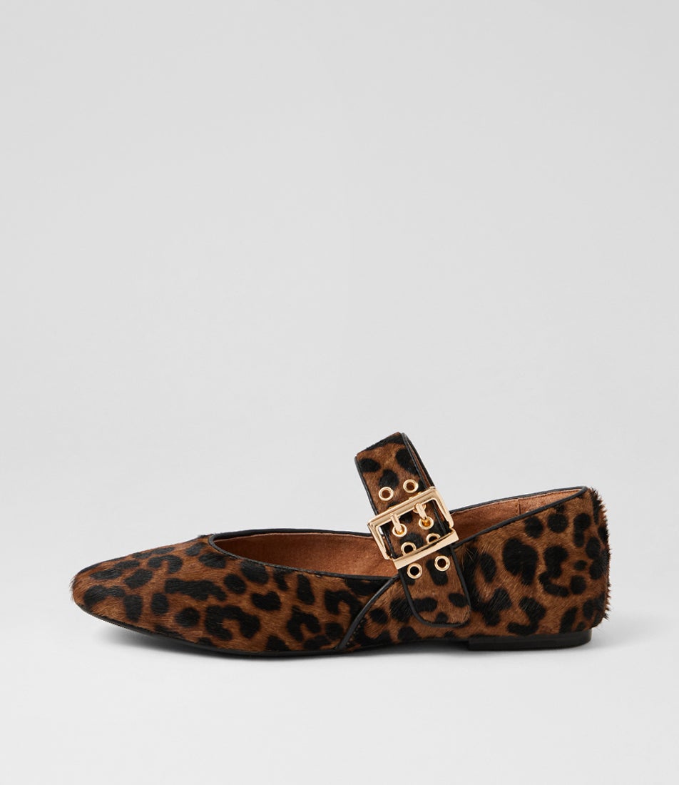 Blaise Choc Leopard Leather Ballet Flats