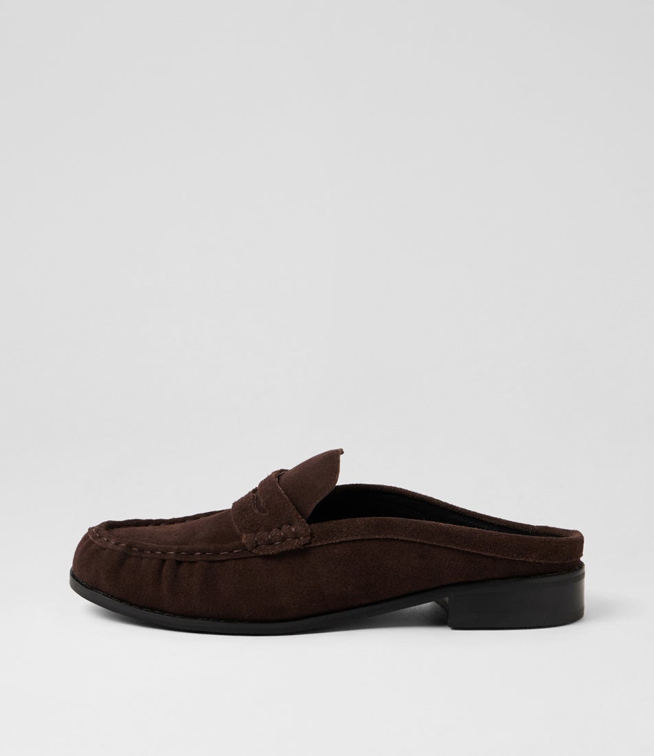Hugo Bitter Chocolate Suede Mules