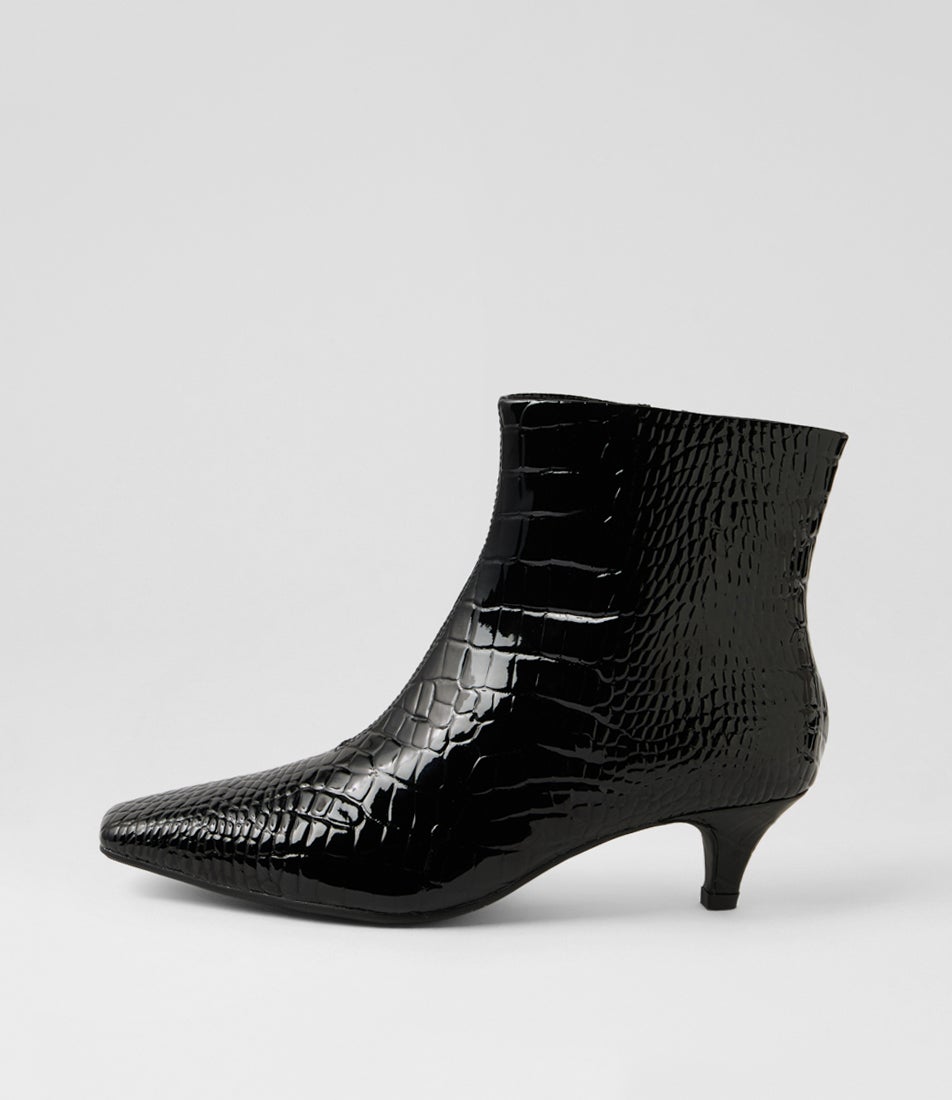 Vera Black Croc Ankle Boots