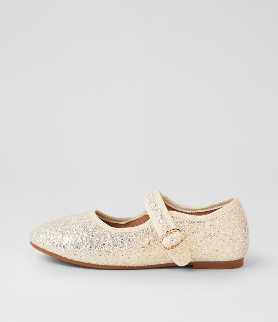 Arlo Ballet Junior White Glitter Mary Janes