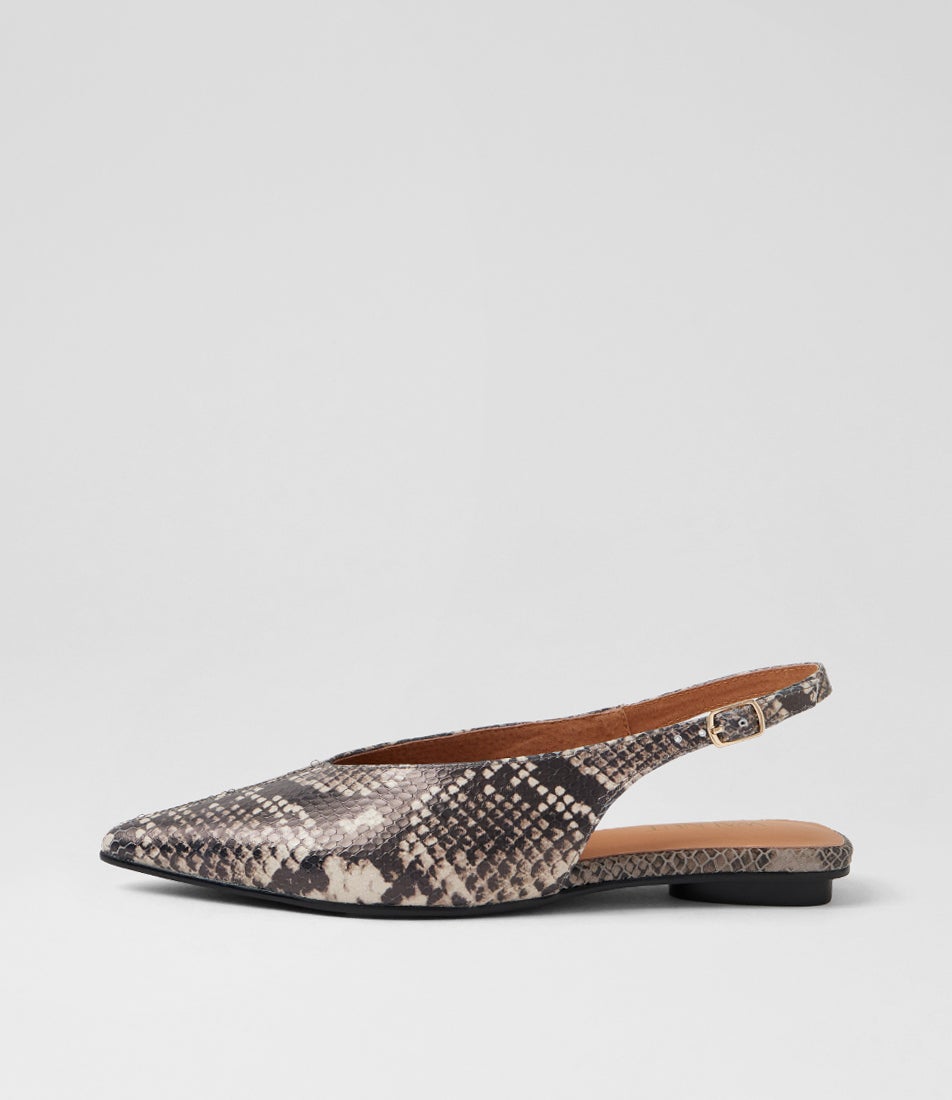 Sabine Flat Smoke Snake Leather Flat Shoes