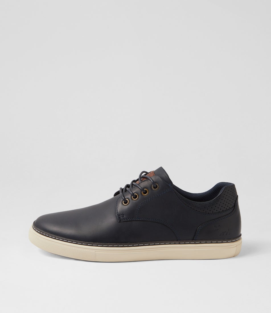 Border Navy Leather Sneakers Border Navy Leather Sneakers