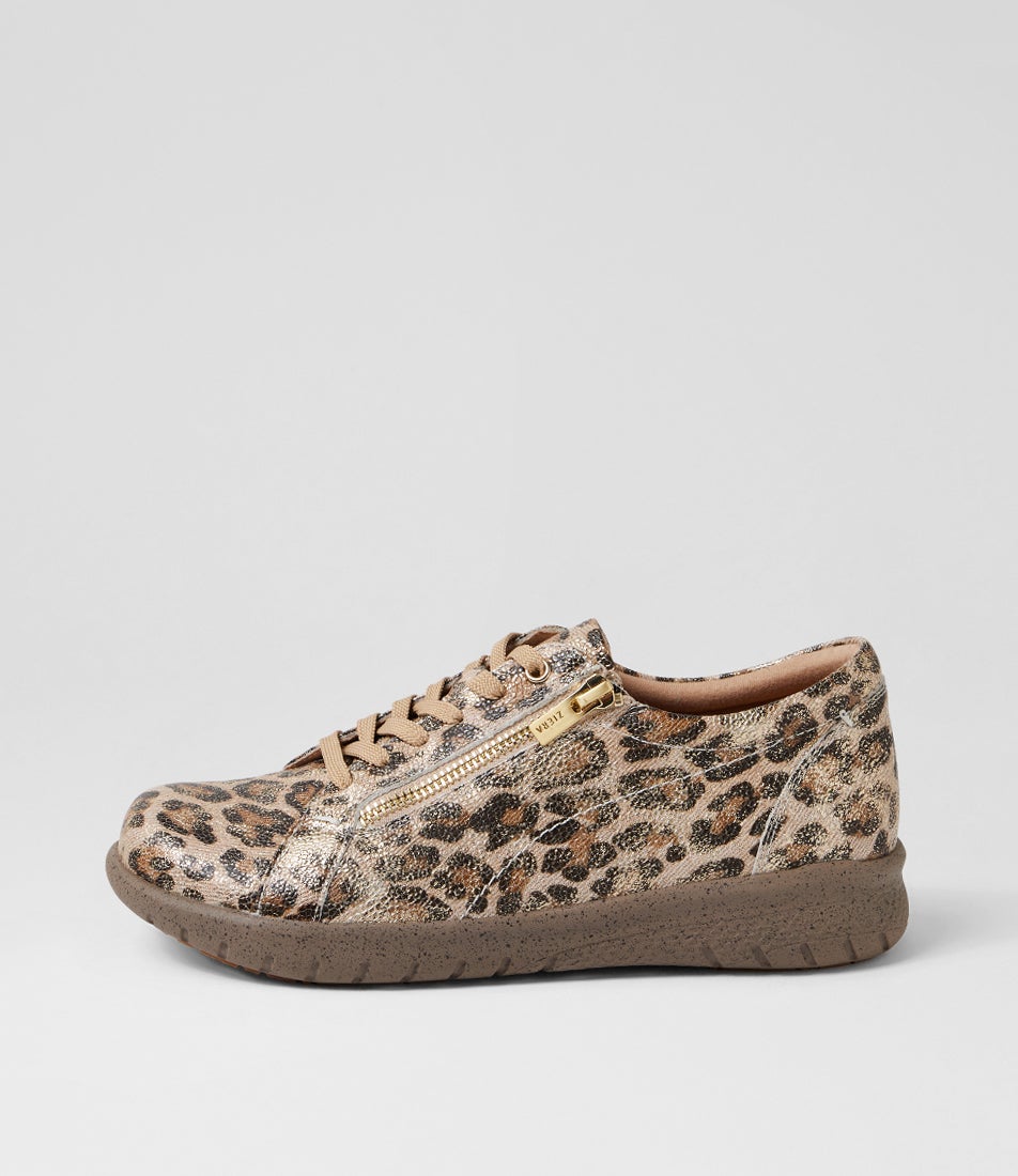 Solar Xf Taupe Gold Leopard Leather Sneakers