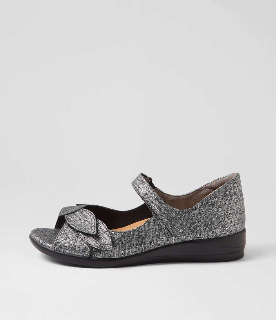 Disco W Black Pewter Print Leather Sandals Disco W Black Pewter Print Leather Sandals