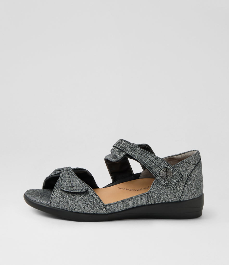 Doxie W Black Pewter Print Leather Sandals Doxie W Black Pewter Print Leather Sandals