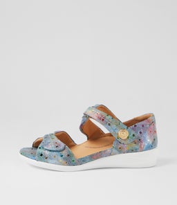 Doxie W Blue Dot Print Leather Sandals Doxie W Blue Dot Print Leather Sandals