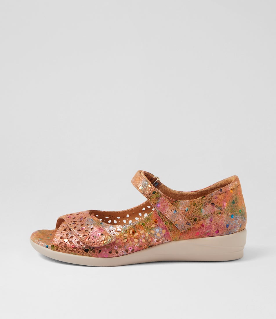 Daffodil W Tan Dot Print Leather Sandals