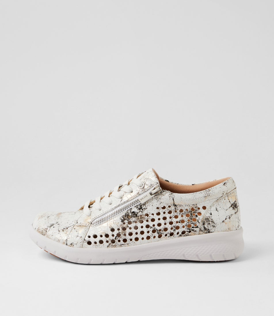 Shovo Xf White Black Croc Leather Sneakers Shovo Xf White Black Croc Leather Sneakers
