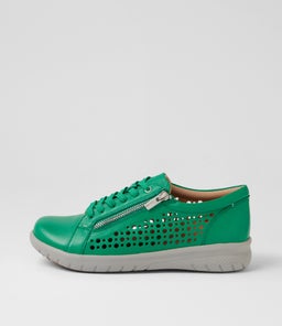 Shovo Xf Bright Emerald Leather Lace Up Sneakers Shovo Xf Bright Emerald Leather Lace Up Sneakers