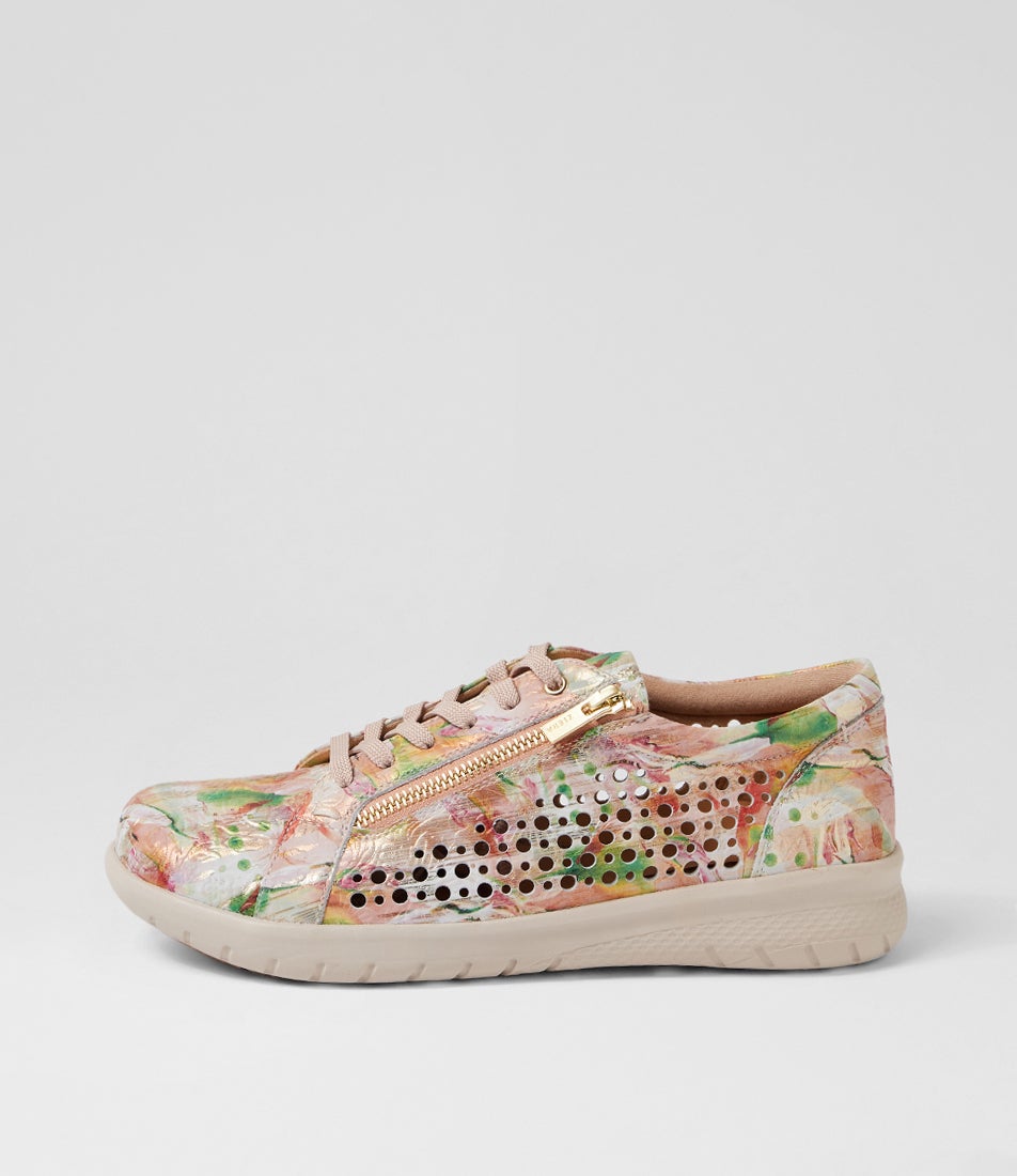 Shovo Xf Peach Almond Sole Embossed Leather Sneakers