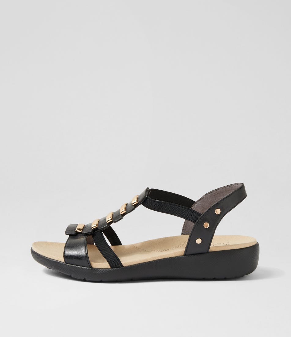 Ulover W Black Leather Elastic Sandals Ulover W Black Leather Elastic Sandals