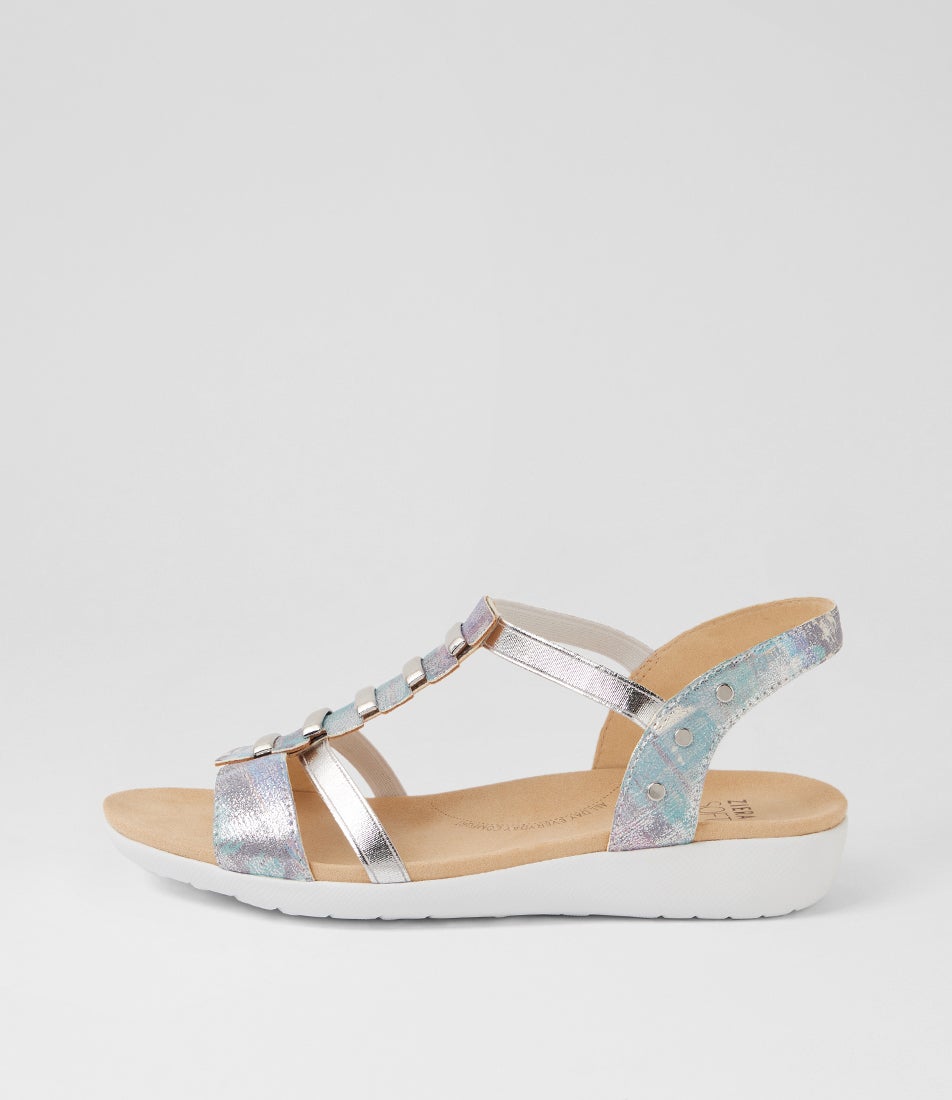 Ulover W Silver Multi Leather Elastic Sandals