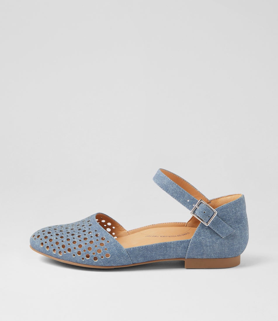 Carrole Xf Blue Denim Leather Flat Shoes