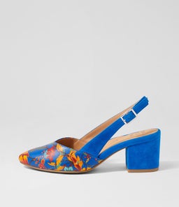 VEERA XW ZR COBALT&ORANGE FLOWER COBALT LEATHER SUEDE
