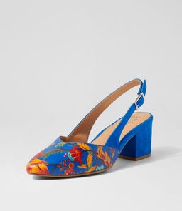 VEERA XW ZR COBALT&ORANGE FLOWER COBALT LEATHER SUEDE