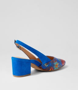 VEERA XW ZR COBALT&ORANGE FLOWER COBALT LEATHER SUEDE