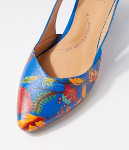 VEERA XW ZR COBALT&ORANGE FLOWER COBALT LEATHER SUEDE