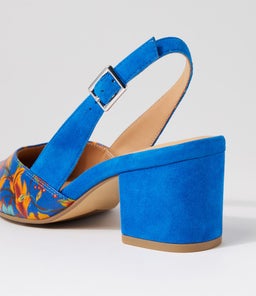 VEERA XW ZR COBALT&ORANGE FLOWER COBALT LEATHER SUEDE