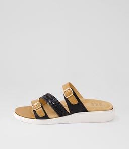 IEANNY W ZR DK TAN BLACK LEATHER WEAVE