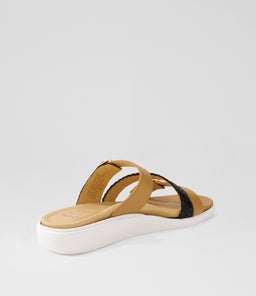 IEANNY W ZR DK TAN BLACK LEATHER WEAVE