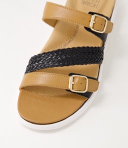 IEANNY W ZR DK TAN BLACK LEATHER WEAVE