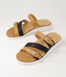 IEANNY W ZR DK TAN BLACK LEATHER WEAVE