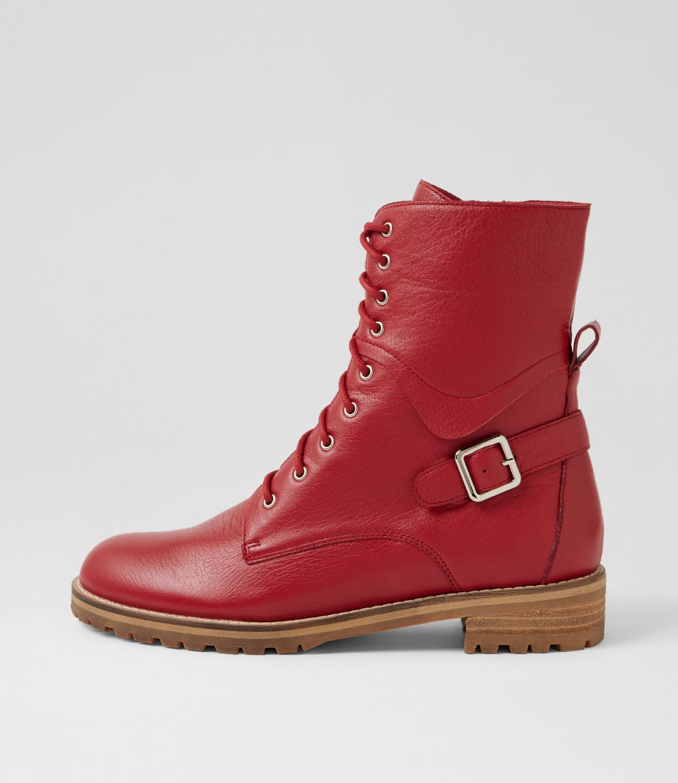 Miyoko W Dark Red Leather Lace Up Boots