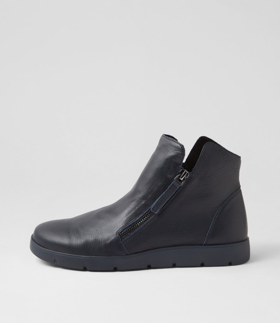 Mohme W Dark Navy Leather Ankle Boots