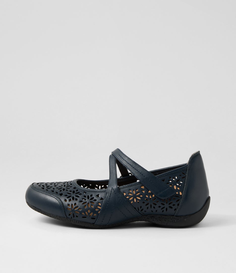 Xoddie W Navy Leather Flat Shoes
