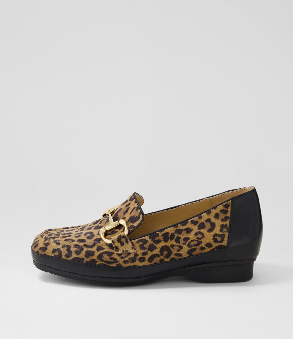 Frona Xf Black Tan Leopard Leather Suede Loafers